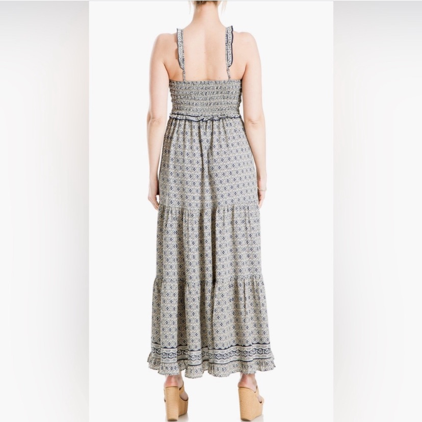 Nwt Max Studio Boho Tiered Halter Maxi Dress, Xl Geometric Print Ruffle Straps — image 2 of 8